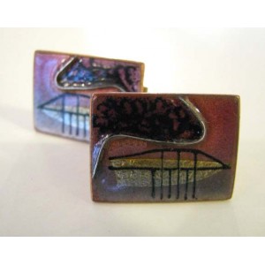 - SOLD - Modernist Amerian Engstrom Enamel Studio Cufflinks