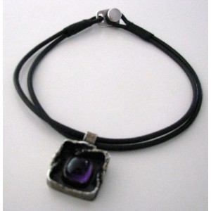 - SOLD - 60s silver + amethyst + leather COLLIER