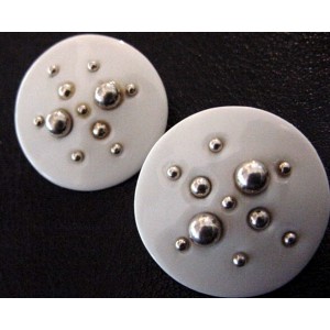 - SOLD - Anton Michelsen White China + Sterling DOTS Ear Clips