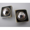 AM Royal Copenhagen Porcelain+Sterling Silver brown Square Ear Clips
