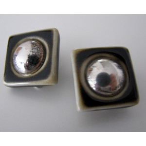 SOLD: AM Royal Copenhagen Porcelain+Sterling Silver brown Square Ear Clips