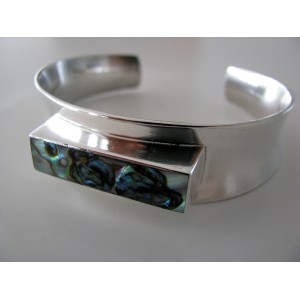 - SOLD - Wonderful modernist massive cuff bracelet with sea opal front 