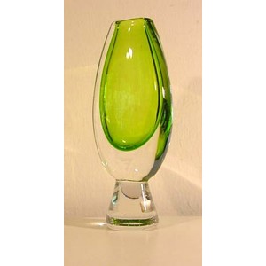 Lindstrand: miniature footed green art glass VASE
