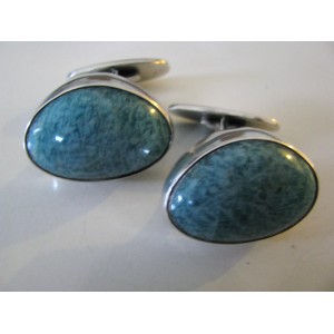 SOLD - Midcentury turquoise Chalcedony Cabochons in silver - outstanding cufflinks 