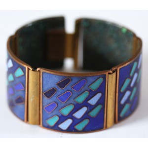 SOLD - Beautiful Cloisonné Enamel Bracelet "Blue Drops"