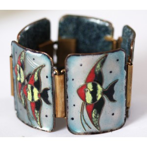 Beautiful Vintage Cloisonné Enamel Bracelet "Aquarium" 1960's