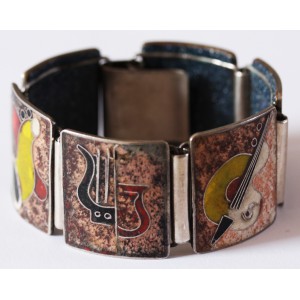 Beautiful Vintage Enamel Bracelet "Violins", 1960s