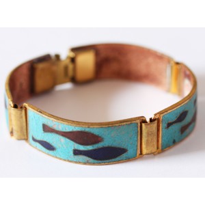 Lovely Cloisonné Enamel Bracelet by Scholz&Lammel in Brass Mounting ''Ocean"