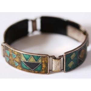 Artistical Cloisonné Enamel Bracelet, Germany 1960s SQUARES