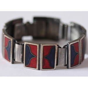 Magnificent Cloisonné Enamel Bracelet by Scholz&Lammel in Brass Mounting Red&Blue