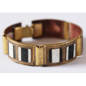 Cloisonné Enamel Bracelet by Scholz&Lammel in Brass Mounting Black GOLD White!