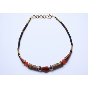 Langani Collier African Look 1980s GLASS+METAL+STONE+WOOD