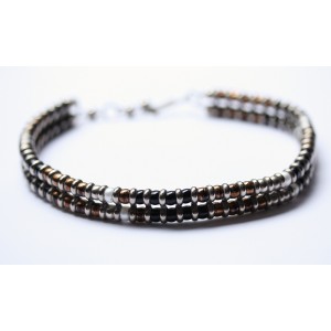 Langani COLLAR: silver + black + brown & white BEADS 