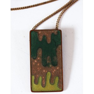 Enamel Pendant in Shades of Green on Goldtone Chain