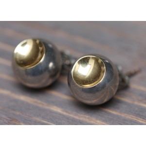 SOLD - Georg Jensen Copenhagen CAVE Stud Earrings by Jaqueline Rabun 925 silver with gold
