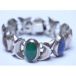 Two Trees Bracelet Silver with colourful stones Mexico 