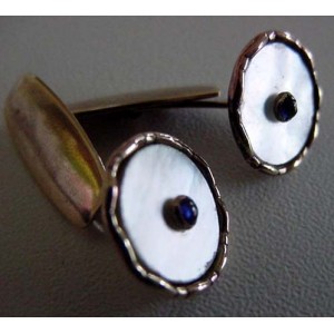 Goldtone - MOP - Saphire: fine pair of early Cufflinks! 